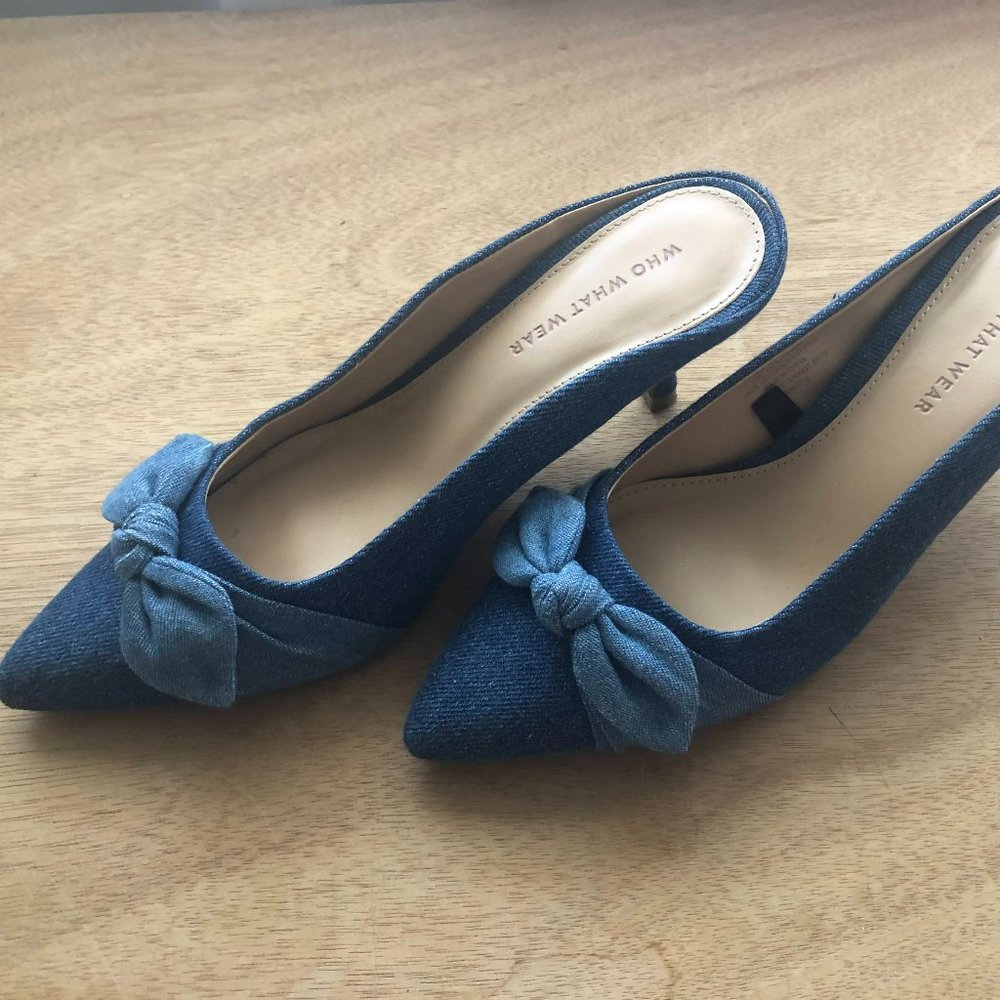 Who What Wear Denim Kitten Heel Mules